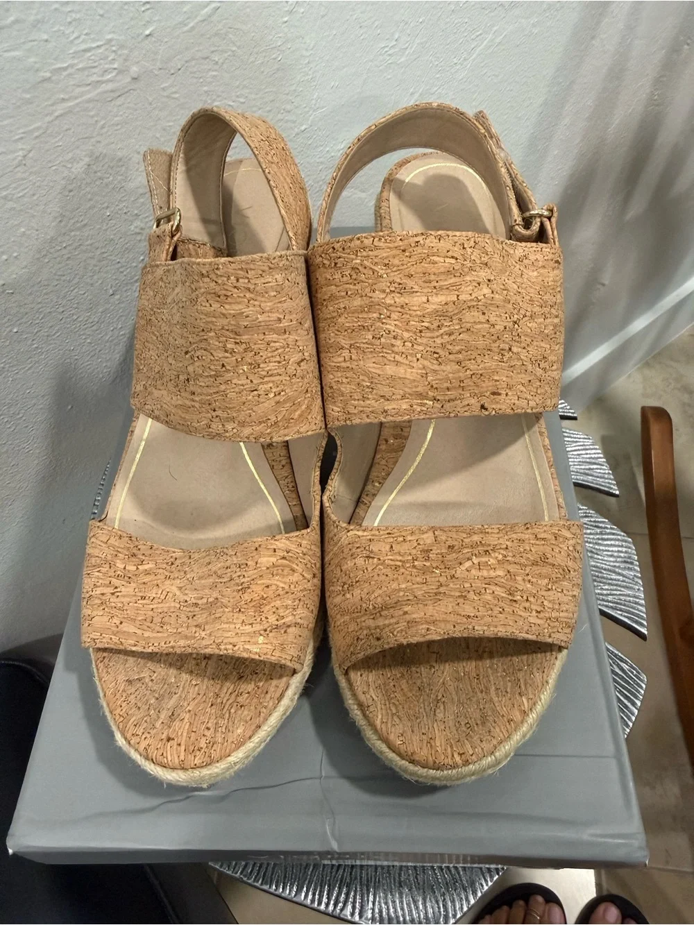 Vionic Tan Espadrille Cork Wedge Sandals